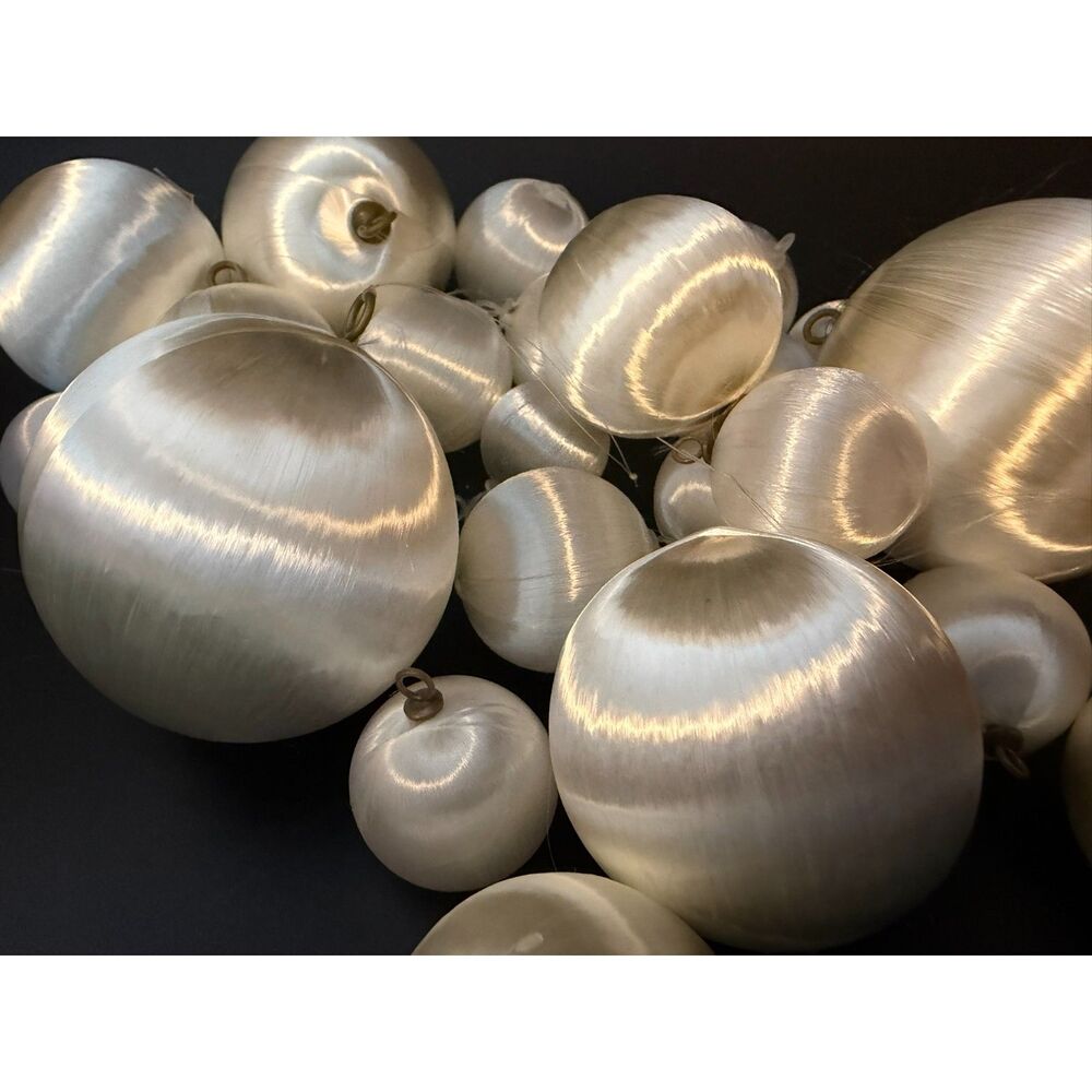 LOT 39 Vintage Satin Christmas Ornaments Balls WHITE Various Sizes